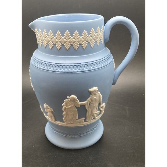Dudson Hanley Jasper Ware Blue and White Grecian Embossed Pitcher - England Made - Picture 3 of 12